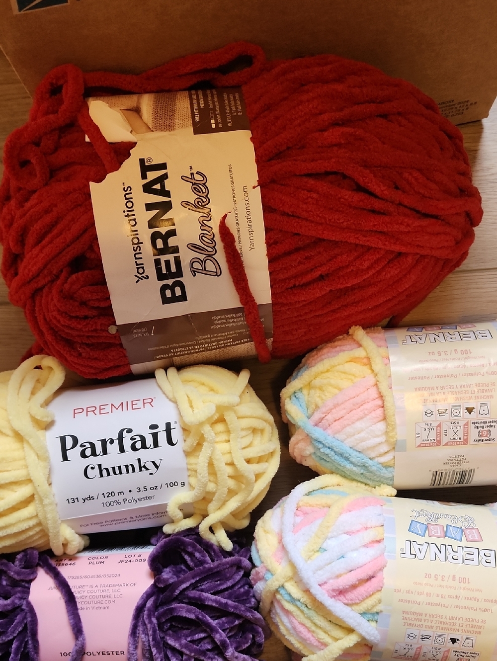 Bernat And Premier Cozy Blanket Yarn Bundle in Red and Pastel Shades